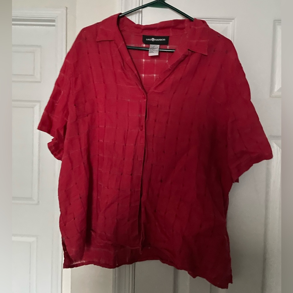 red button down blouse